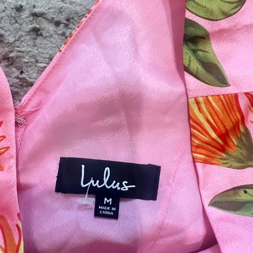 LULUS Party In Palm Springs Pink Floral Tiered Maxi Dress Satin Size medium - Picture 12 of 13